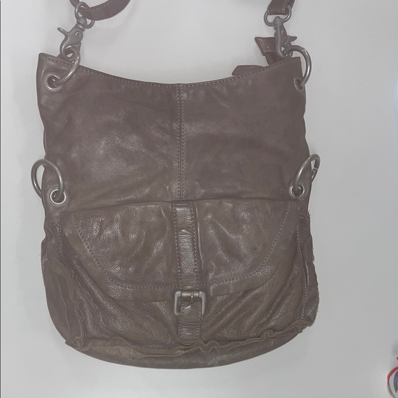Rock Paper Scissors leather larger cross body bag dark gray/ silver tone preowne - Picture 1 of 16